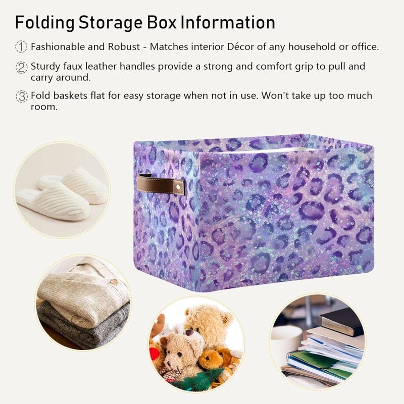 DOMIKING Glitter Leopard Purple Rectangular Storage Bin Basket with Handles - Nursery Storage Laundry Hamper Storage Baskets - Image 5